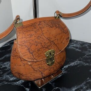 Patricia Nash Handbag Leather Veneto Crossbody Signature Map Brown AUTHENTIC